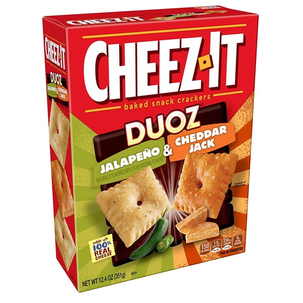 Cheez-It DUOZ Crackers, Baked Snack Crackers, Office and Kids Snacks, Jalapeno Cheddar Jack, 12.4oz Box (1 Box)
