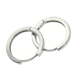 Silver Rhodium Plated Huggie Hoop 15mm Square Sleeper Earrings Non-allergenic