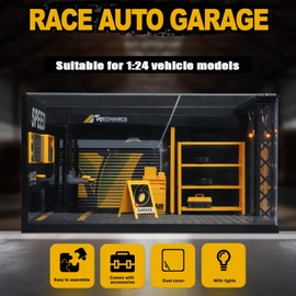 1/24 Garage Scene Model,Car Display Case Diecast Diorama Garage Miniature Scene Parking Lot PVC Assembly with Light Parking Space Model Display Frame Toy Display Box