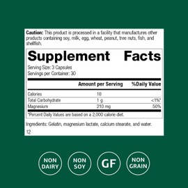 Standard Process Inc. Magnesium Lactate - Supplement for Cell Energy, Muscle & Bone Support - Heart & Nervous System Support - Bioavailable & Absorbable Form of Magnesium - 90 Capsules