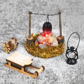 Johiux Gnome Accessories Christmas LED Camp Fire, Miniature City Flame, Mini Campfire Gnome Accessories, Miniature Gnome Accessories, Gnome Fire Pit, Miniature Christmas Campfire Nativity Accessories