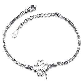 Meixao 925 Sterling Silver Simple Design Four Leaf Clover Link Bracelet For Women (White)