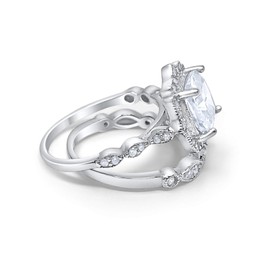 Blue Apple Co. Two Piece Art Deco Wedding Engagement Ring Band Cushion Cubic Zirconia 925 Sterling Silver, Sterling Silver gemstone, simulated cz