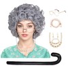 FantaLook Short Curly Gray Old Lady Cosplay Wig with Glasses