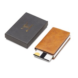 GLOBAL Card Holder for Men with Wallet | Wallet for Credit Cards (RFID Protection) with Push Button, Marron Claro, Modern