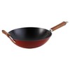 IMUSA USA GKG-61021 Light Cast Iron Wok, 14", Red Handles