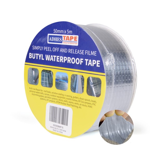 ADHES Butyl Tape, Waterproof Sealant Tape, Rain Leak Repair Tape, Waterproof Aluminum Tape, Used for Roof Repair, Pipe Leakage (2.0 x 2.0 ft (50 x 5 m)