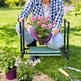 LEMY 2 in 1 Garden Kneeler and Seat - Portable Heavy Duty Folding Garden Stool for Women Men Seniors, w/EVA Foam Kneeling Pad, Removable Tools Pouches, Steel Frame,No Assembly