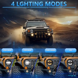 MONDEVIEW 7 Inch LED Headlights H6024 Round Hi/Lo Sealed Beam Compatible with Jeep Wrangler JK LJ TJ Chevy Ford Nissan Hummer, DOT Approved