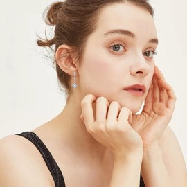 Star Stud Earrings for Women 925 Sterling Silver Star Moonstone Drop Earrings with Moonstone Hypoallergenic Fine Jewelry Gifts for Women Girls, Sterling Silver, Moonstone