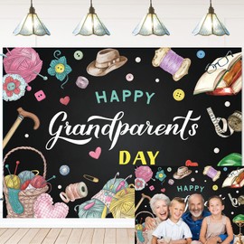 Happy Grandparents Day Backdrop Retirement Love Grandparents Day Photography Background Grandpa Grandma Holiday Banner for Grandparent's Day Family Party Decorations Supplies (82x59 inch (7x5FT))