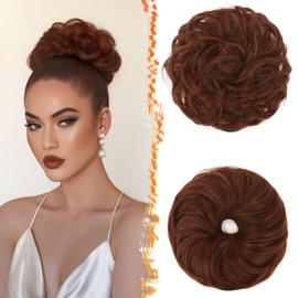 BARSDAR 2 Pieces Messy Bun Hairpiece with Elastic Band, Medium Auburn Hair Bun Hair Scrunchie Extensions for Women Synthetic Hair Updo Hairstyles Thick Hair Bun Hair Extensions Hairpieces Daily