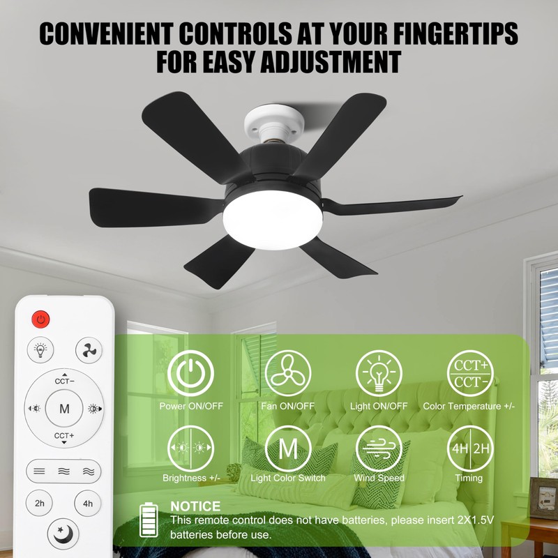 Socket Ceiling Fan Light with Remote and 1 Socket Extender,