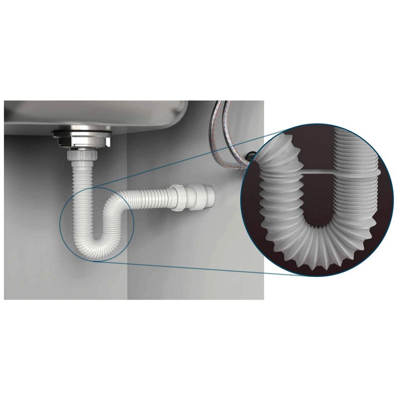 Flexible P-Trap for 1-1/2" Drain Pipes (White - 24 Inch