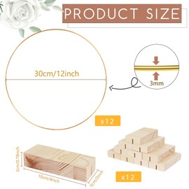 GUDELAK 12Pcs 12 Inch Floral Hoop Centerpiece Table Decorations, Metal Gold Center Pieces Decoration for Table with Wood Base, Table Centerpieces for DIY Wedding Decor Wall Hanging Crafts