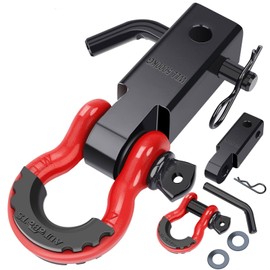 AUTOBOTS Shackle Hitch Receiver 2", 45,000 Lbs Break Strength Heavy Duty Receiver with 5/8" Screw Pin, 3/4" D Ring Shackles, Towing Accessories for Vehicle Recovery Off-Road, Red&Black