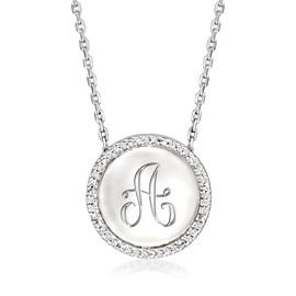 Ross-Simons Single-Initial - .10 ct. t.w. Diamond Circle Pendant Necklace in Sterling Silver. 16 inches