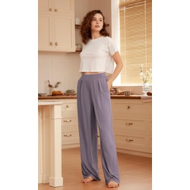 ODODOS Drapey Soft Wide Leg Pants for Women High Waist Casual Relaxed Lounge Pants with Pockets-29 Inseam, Taro Purple, Small