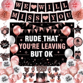 Rude That You'Re Leaving But OK Banner, Pink We Will Miss You Farewell Party Decorations for Women, Going Away Party Supplies for Office Coworker Retirement Job Change Goodbye Party