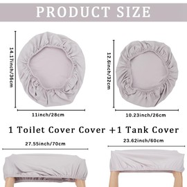 CREATCABIN Velvet Toilet Lid Covers Set Bathroom Seat Covers Toilet Tank Cover Non Slip Adjustable Machine Washable Dustproof Fits Round Elongated Oblong Toilet Lids for Home Decor 14.17x11 Inch White