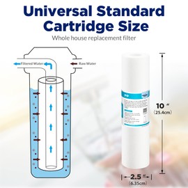 Membrane Solutions 10 Micron Sediment Water Filter Replacement Polypropylene Cartridge 10"x 2.5" for Whole House RO System, Compatible with AP110, GE FXUSC, WHKF-GD05, Culligan P5-6 Pack
