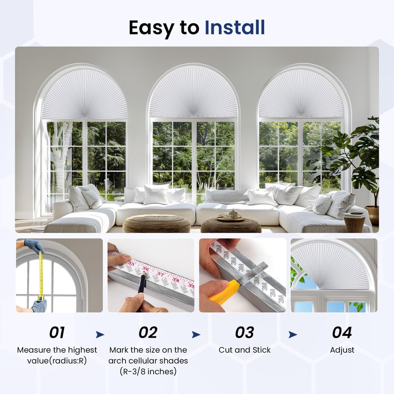 Grandekor No Drill Arch Window Shades Blackout 48" X 24"