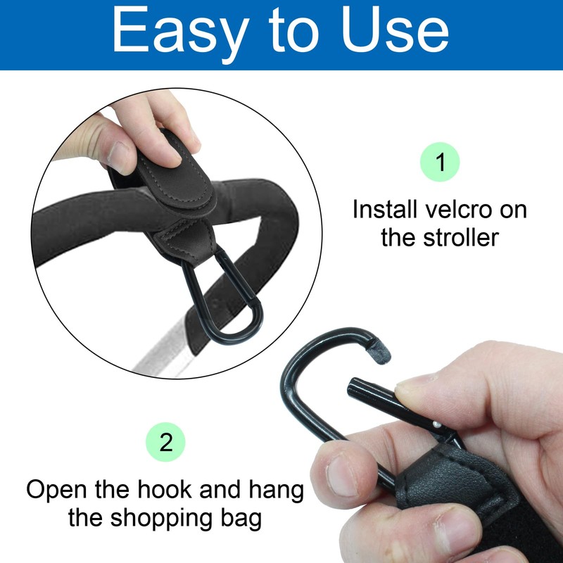 Seimneire 4 Pcs Black and Brown Stroller Hooks Clips, Mommy