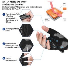 Moreok Cycling Gloves for Men and Women, 5 mm SBR Gel Shock-Absorbing Half Finger Breathable Non-Slip Cycling Gloves MTB Gloves, grey, l