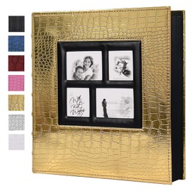 RECUTMS Photo Album 4x6 600 Pockets Black Pages Large Capacity Leather Cover Wedding Family Anniversary Photo Albums (Gold, 600 Pocket)