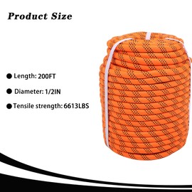 LiGuVCY 1/2 x 200FT, Heavy Duty Braided Polyester Tree Rope, 48 Strand Arborist Bull Rope for Swings, Camping, Marine (Orange)