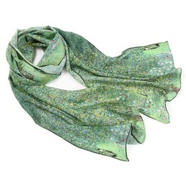 Prettystern Women Green Floral Silk Scarf Gustav Klimt painting Art Nouveau gilfs for Mom - der Park P889