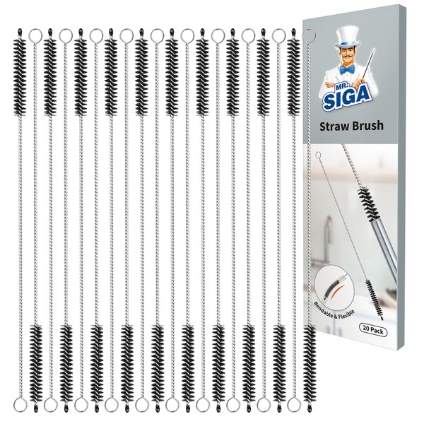 MR.SIGA Straw Cleaning Brush, 10 Inch Long Straw Brush with Hanging Hole, Brush for Bottle and Pipe Cleaning, 20 Pieces