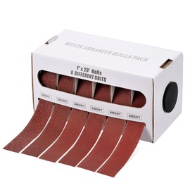Mipepe Emery Cloth Roll, 6 Grits 1'' x 20' Sandpaper Roll with Dispenser, 80 150 240 320 400 600 Grits Abrasive Sand Paper Assortment Pack, Sanding Sheets for Wood Furniture, Metal, Automotive, Red