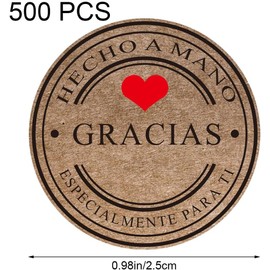 Etiqueta Adhesiva En Espaol, 500 Piezas Etiqueta Autoadhesiva Kraft Gracias Etiqueta Decorativa Redonda para Envolver Regalos