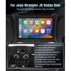 Naifay Android Car Radio Stereo for Jeep Wrangler JK Compass Grand Cherokee Dodge Ram 1500 with CarPlay Android Auto, 2+32G Touchscreen Car Radio Bluetooth/in Dash GPS Navigation/WiFi/SWC/Camera