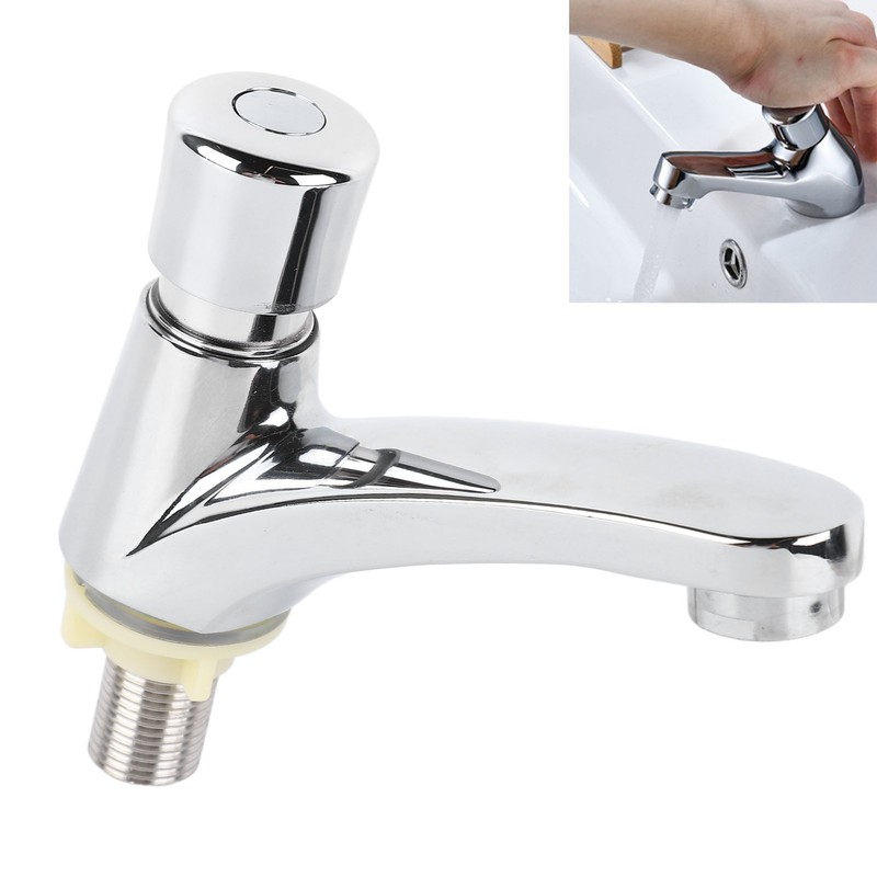 Time Delay Basin Sink Faucet Copper Alloy Push Switch Water