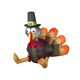 Gemmy Turkey Wearing Pilgrim Hat Inflatable Airblown Yard Decoration, 3-Feet Tall