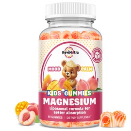 Liposomal Kids Magnesium Gummies- Magnesium Glycinate Gummies for Kids Supplement-w/Omega-3, Vitamin B6, D3- Support Calm Stress Relief, Bones, Mood, Peach & Mango Flavor, 60 Count