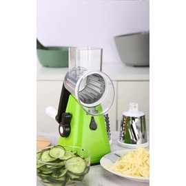 NILICAN Manual Rotary Potato Grater Kitchen Mandoline Vegetable Slicer，with 3 Interchangeable Blades，Easy to use (Green)