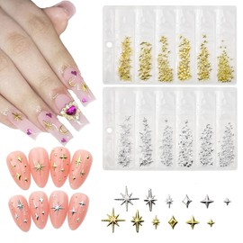 CUBLIVE 400Pcs Star Nail Charms for Nails Art 3D Silver Gold Star Nail Charms Metallic Studs Rhinestones Star Nail Jewelry Decorations Manicure Supplies Accessories for DIY Craft (GS400)
