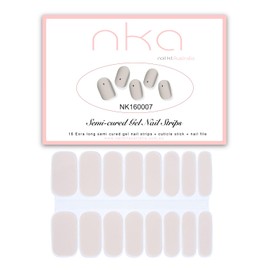 NKA Semi-Cured Gel Nail Strips Kit – 16 Long Strips in 8 Sizes – Quick & Easy Application – Cures in 60 Seconds – Includes Mini File & Cuticle Stick – Long-Lasting, SAND