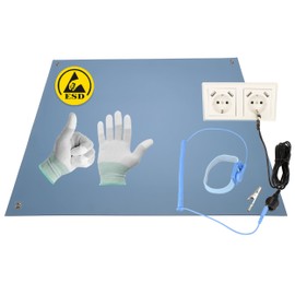 Minadax ESD Computer Table Mat 60 x 30 cm Premium Quality Including Cuff + 2.4 m Extension + ESD Gloves GR-L