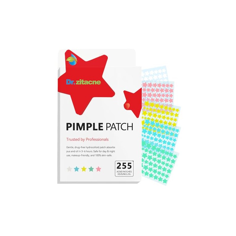 Parches para acne, 255 piezas, 5 colores y 5 tamaños