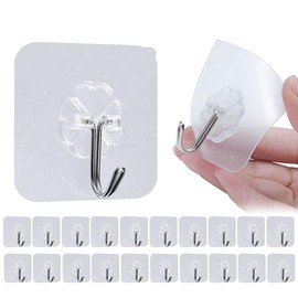 Wall Hooks, Concrete Wall Hooks, 20 Pieces, Load Capacity 33.1 lbs (15 kg), Concrete Hook, Transparent Hook, No Drilling, Scratch, No Trace, Waterproof, Moisture-proof, Oil-Resistant, Rust,