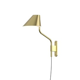 Sonneman Swing Arm Wall Lamp, Modern Led Plug in Wall Sconce Bedroom Light Fixture with Metal Cone Shade, Adjustable Brightness, Above a Desk or Behind a Bed, Pitch Collection - Standard, Brass
