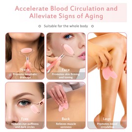 FIDWALL Pink Gua Sha & Jade Roller Set, Face Roller Massage Set with Gua Sha Stone, Preppy Skincare Tool for Relaxing Face Massage, Guasha Tool for Face and Neck Face Care, Face Yoga