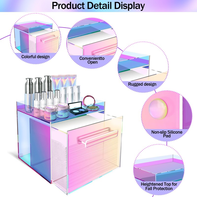 GRETJOB Rainbow Disposable Facial Towel Storage Box, Clear Acrylic Makeup