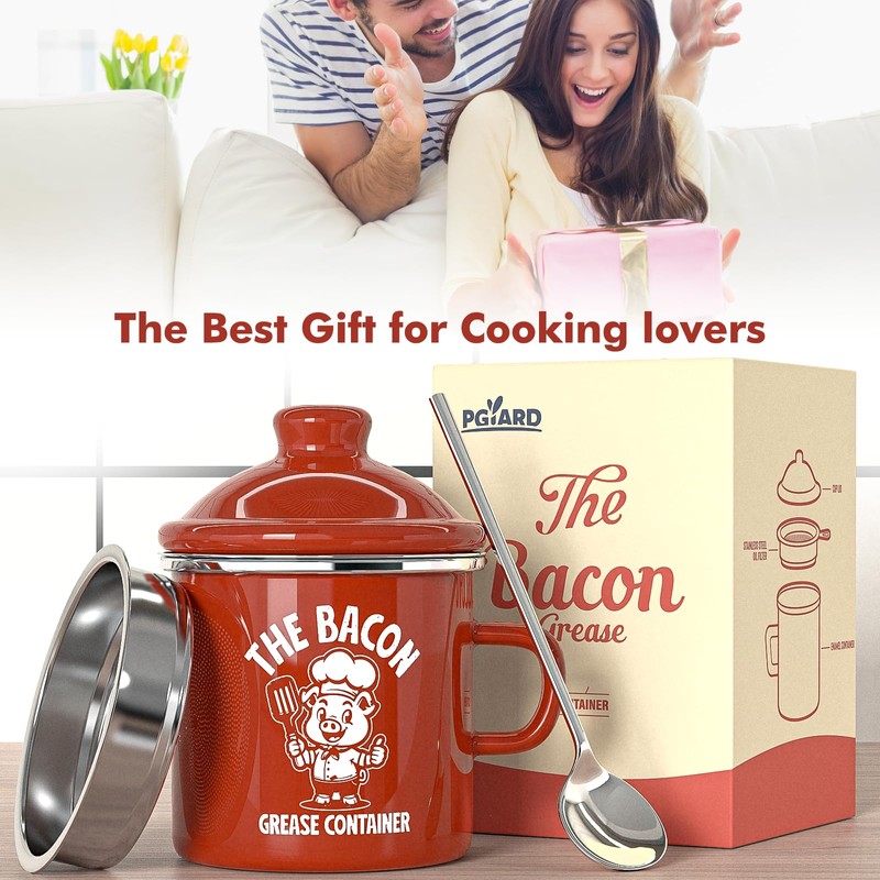 PGYARD Mini Bacon Grease Saver With Strainer - 15OZ Enamel