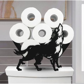 Wolf Animal Paper Holders,Black Metal Toilet Tissue Holder,Decorative Metal Paper Holder,Cute Toilet Paper Storage for Bathrooms,FreeStanding Metal Toilet Paper Organizer Hold Extra 8 Rolls