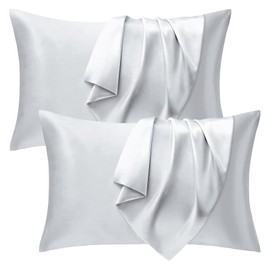 Set of 2 Pillow Covers, Double Sided Silk Texture, Reduces Friction, Gentle on Sensitive Skin, Hair and Odor Resistant, Anti-Mite, WGWJM Artificial Silk, Glossy Pillow, Washable, Four Seasons